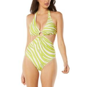 Michael Kors Women's Printed O-Ring Cutout One-Piece Swimsuit - Lime 8